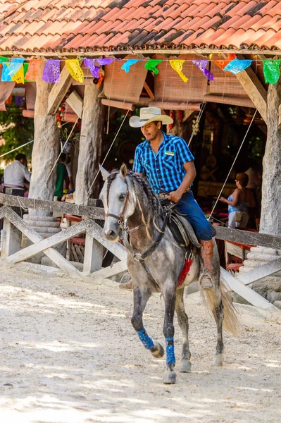 Кшкарет Мексика Листопада 2016 Невідомі Ковбой Їде Кінь Парку Шкарет — стокове фото