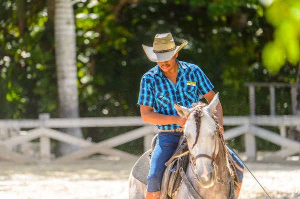 Xcaret Μεξικό Νοε 2016 Άγνωστος Καουμπόης Καβαλάει Ένα Άλογο Στο — Φωτογραφία Αρχείου