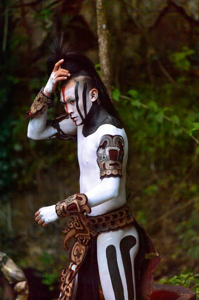 Xcaret Mexico Nov 2015 Homem Não Identificado Com Tinta Preta — Fotografia de Stock