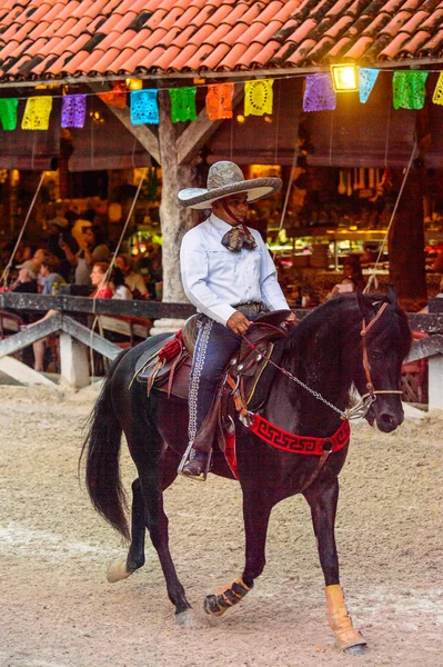 Xcaret Mexiko 2016 Unbekannter Mexikanischer Cowboy Reitet Auf Pferd Und — Stockfoto