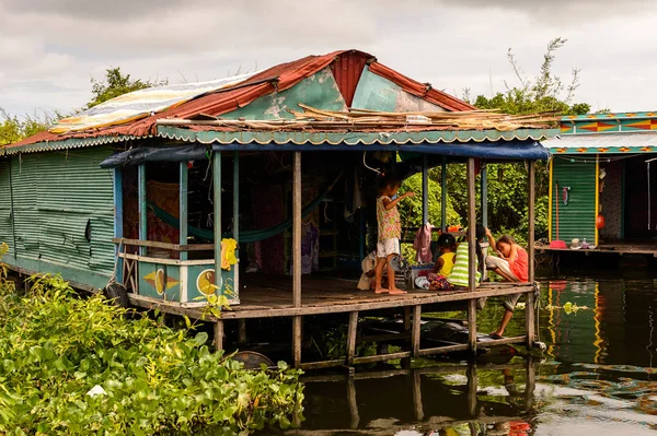 Озеро Tonle Sap Combodia Вересня 2014 Будинки Плаваючого Села Чонг — стокове фото