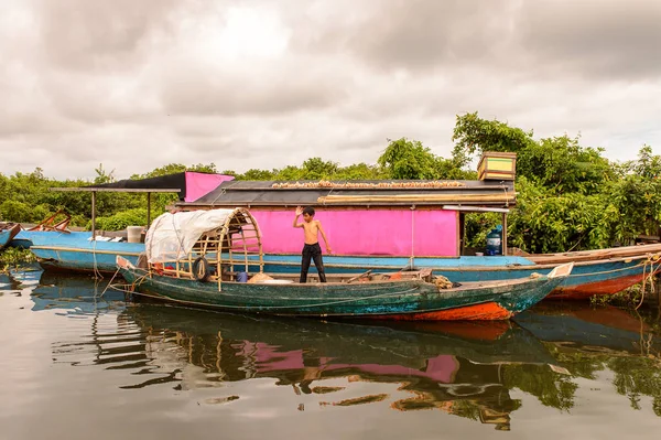 Lake Tonle Sap Combodie Sep 2014 Village Chong Knies Sur — Photo