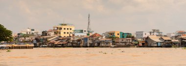 Tien Giang, Vietnam - 5 Ekim 2014: Güney Vietnam'da Mekong nehri. Mekong 12 en uzun nehir ve akar yalak Çin, Burma, Laos, Tayland, Kamboçya, Vietnam