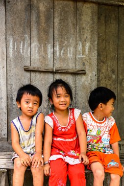 Ap Van Hoa Quoi Hoa Tay, Vietman - Eki 5, 2014: Tanımlanamayan Vietnamlı çocuklar, erkek ve kız kardeşi Vietnam evin yakınında. Vietnam halkının %86'sı Viet etnik grubuna mense