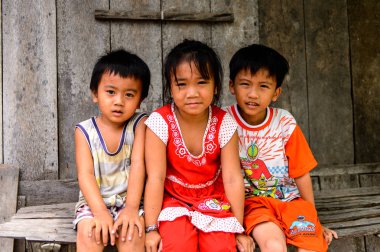 Ap Van Hoa Quoi Hoa Tay, Vietman - Eki 5, 2014: Tanımlanamayan Vietnamlı çocuklar, erkek ve kız kardeşi Vietnam evin yakınında. Vietnam halkının %86'sı Viet etnik grubuna mense