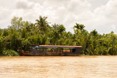 Tien Giang Eyaleti, Vietnam - 5 Ekim 2014: Güney Vietnam'da Mekong nehrinin doğası. Mekong 12 en uzun nehir ve akar yalak Çin, Burma, Laos, Tayland, Kamboçya, Vietnam