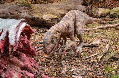 Bratislava, Slovakya - 18 Ekim 2015: Deinonychus Bratislava Dinopark diğer dino yemek, Slovakya. Etobur dromaeosaurid coelurosaurian dinozorlarının bir cinsine sahip.