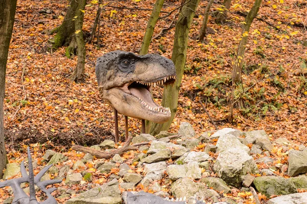 Pozsony Szlovákia Október 2015 Tyrannosaurus Rex Fejét Dinopark Pozsonyban Szlovákiában — Stock Fotó