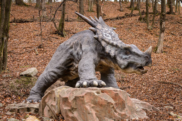 BRATISLAVA, SLOVAKIA - OCT 18, 2015: Styrakosaurus in DinoPark in Bratislava, Slovakia. One f the popular attections in Bratislava, Slovakia.