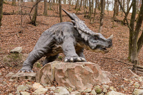 BRATISLAVA, SLOVAKIA - OCT 18, 2015: Styrakosaurus in DinoPark in Bratislava, Slovakia. One f the popular attections in Bratislava, Slovakia.