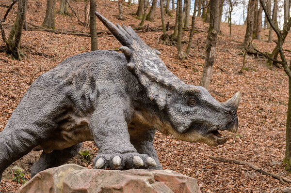 BRATISLAVA, SLOVAKIA - OCT 18, 2015: Styrakosaurus in DinoPark in Bratislava, Slovakia. One f the popular attections in Bratislava, Slovakia.