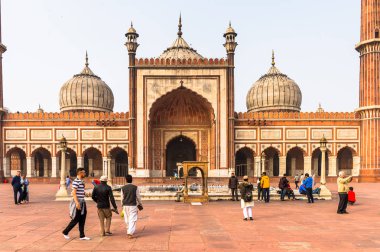 Delhi, Hindistan - 18 Ocak 2016: Jama Mescidi, Delhi'nin eski kenti, Hindistan. Delhi'deki ana camidir.