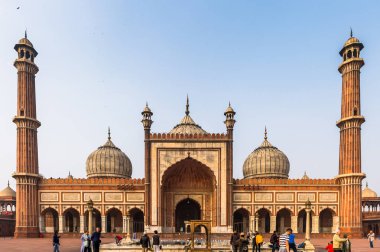 Delhi, Hindistan - 18 Ocak 2016: Jama Mescidi, Delhi'nin eski kenti, Hindistan. Delhi'deki ana camidir.