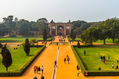 Delhi, Hindistan - 18 Ocak 2016: Humayun Türbesi kompleksi, Hindistan'ın Delhi kentinde Babür İmparatoru Hümayun'un mezarı. Unesco Dünya Mirası