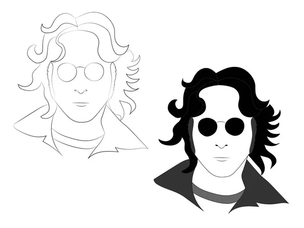 2018年5月25日 图中约翰列侬的轮廓和黑色白色插图 Eps 编辑仅使用 — 图库矢量图片