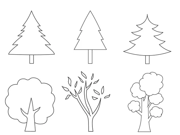 Векторный Набор Простых Деревьев Линий Иллюстрация Оформлению Шаблоны Детские Книги — стоковый вектор