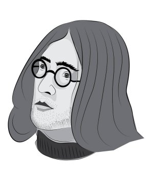 MAY 31 2018: Colored portrait illustration of John Lennon with long hair with glasses, editorial use only clipart