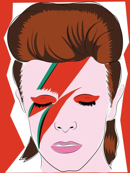 Června 2018 Barevný Portrét Tisk Ilustrace David Bowie Foxy Vlasy — Stockový vektor
