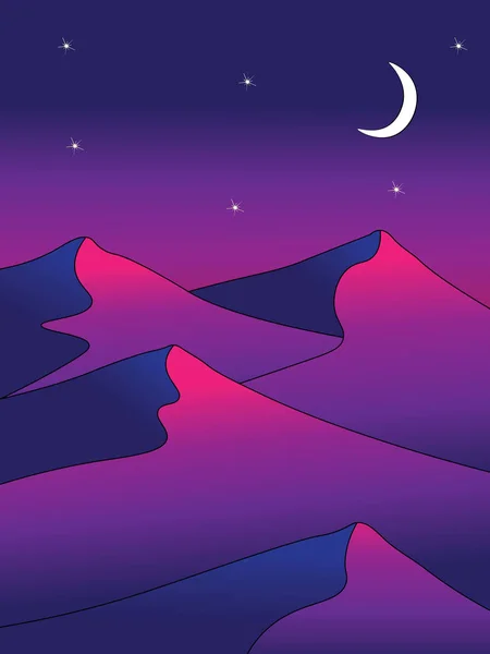 Εικονογράφηση Του Μια Νύχτα Αμμώδη Έρημο Σκηνή Ένα Φεγγάρι Και — Διανυσματικό Αρχείο