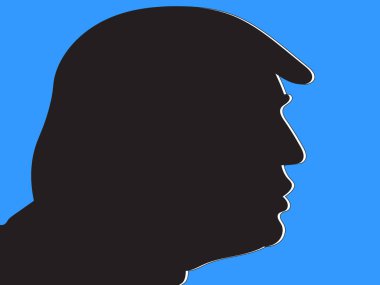 6 Haziran 2018: Cumhurbaşkanı Donald Trump bir profil üzerinde bir açık mavi renkli, editoryal kullanım beyaz tonları ile bir vektör çizim