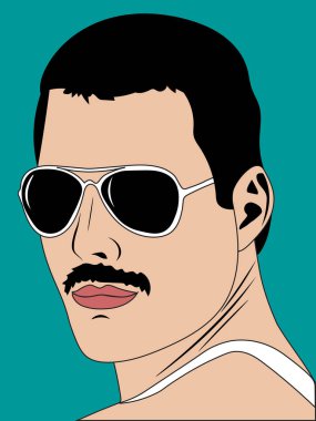 25 Ocak 2019. Freddie Mercury pop sanat resimde siyah gözlüklü, editoryal kullanmak sadece