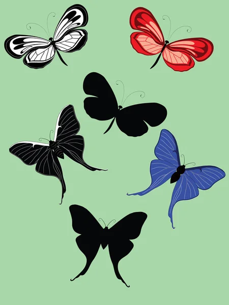 Naklejki Izolowany Latające Różne Owady Motyle Różnych Kształtach Dekoracji Drukowanie — Wektor stockowy
