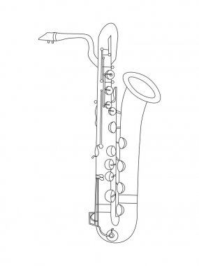 Simple black line drawing of outline  Baritone Saxophone musical instrument contour clipart