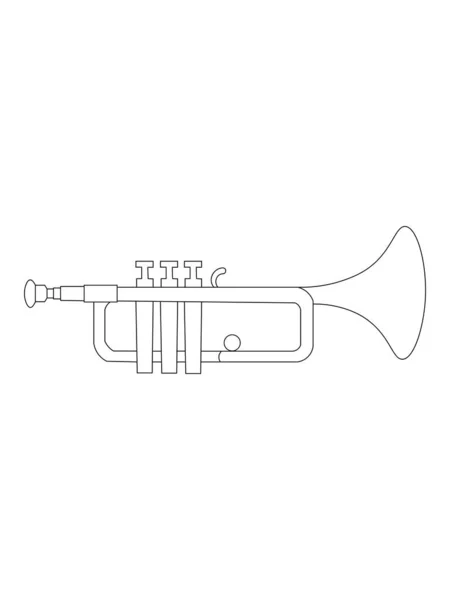 Simple Black Line Drawing Outline Trumpet Musical Instrument Contour — Stock Vector
