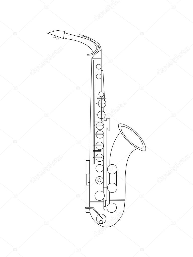 Simple black line drawing of outline  Alto Saxophone musical instrument contour
