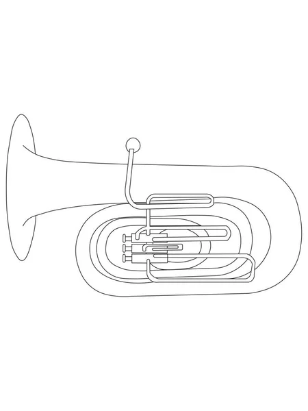 Simples Desenho Preto Branco Linha Contorno Tuba Instrumento Musical Contorno —  Vetores de Stock