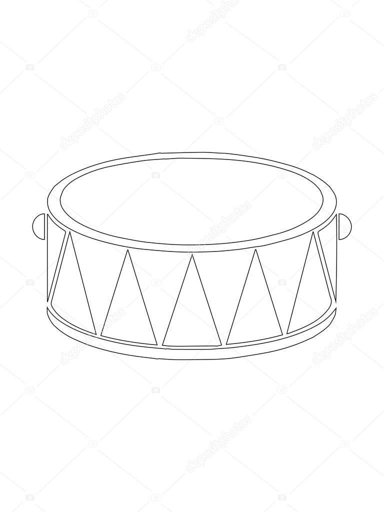 Simple black and white line drawing of outline Snare Drum musical instrument contour