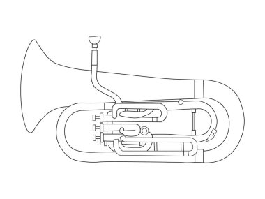 Simple black and white line drawing of outline Euphonium musical instrument contour clipart