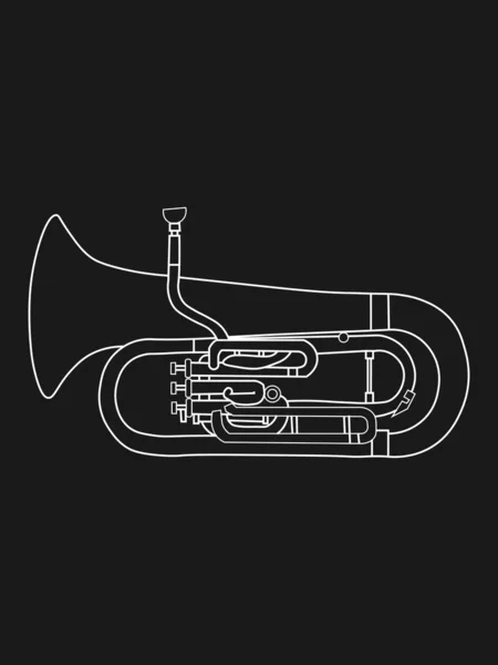 Eenvoudige Witte Lijntekening Van Omtrek Euphonium Muziekinstrument Een Zwarte Achtergrond — Stockvector