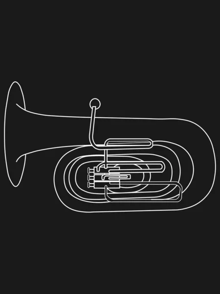 Simples Desenho Linha Branca Contorno Tuba Instrumento Musical Sobre Fundo — Vetor de Stock