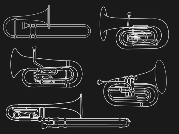 Eenvoudige Witte Lijntekening Van Omtrek Tuba Trombone Euphonium Bariton Bass — Stockvector