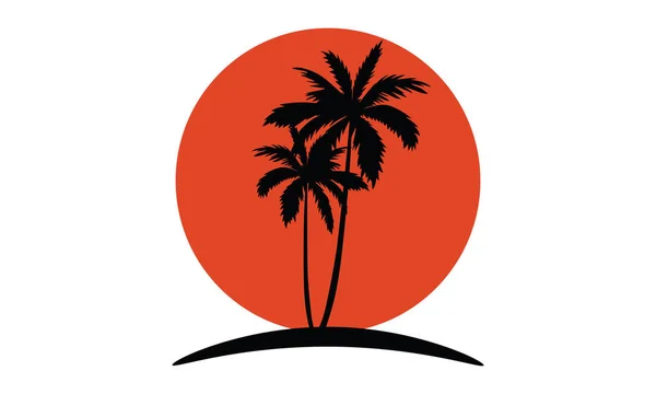 Palmiye Ağaçları Ile Günbatımı Manzara Simge Logo Illüstrasyon — Stok Vektör