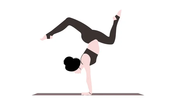 Jonge Vrouw Staande Yoga Scorpion Asana Ontspanning Geïsoleerde Vrouw Kleur — Stockvector