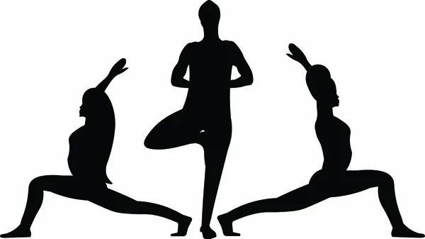 Bir Kadın Ağaç Poz Vrksasana Asana Tek Ayak Üzerinde Geriniyor — Stok Vektör