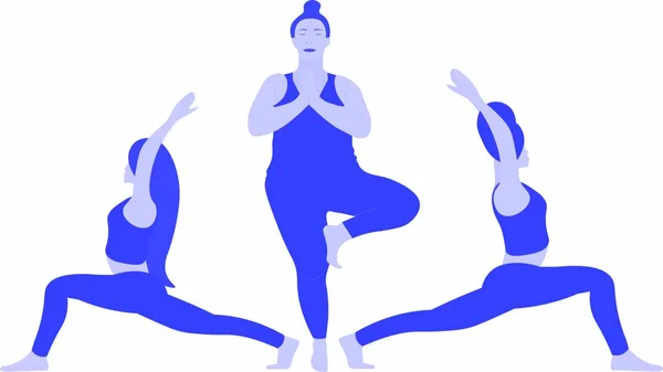 Jedna Žena Natahuje Ramena Záda Stojí Jedné Noze Tree Pose — Stockový vektor