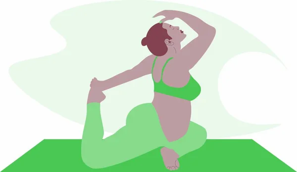 Uma Jovem Grávida Estende Todo Corpo Fazendo Eka Pada Rajakapotasana — Vetor de Stock