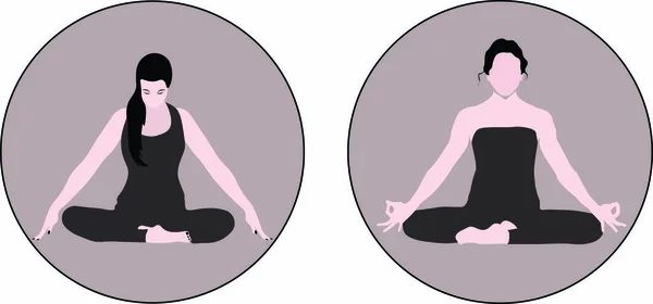 Een Dame Zit Een Comfortabele Asana Met Opgeheven Armen Gekruiste — Stockvector