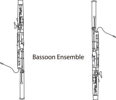 Black line drawing of outline Bassoon ensemble musical instrument contour on a white background clipart