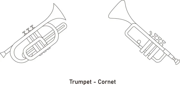 Zwarte Omtrek Vormen Van Cornet Trompet Contour Illustratie Een Witte — Stockvector