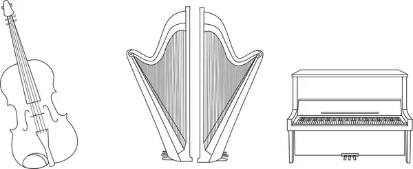 Linea Nera Forma Contorno Forme Strumenti Musicali Come Violino Arpa — Vettoriale Stock