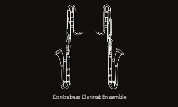 黑底单簧管合奏乐器轮廓的白线草图 — 图库矢量图片