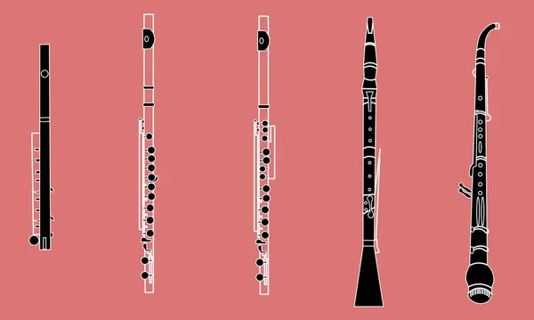 Lina Handritade Musikinstrument Konturen Piccolo Flöjt Altflöjt Oboe Och Engelskt — Stock vektor