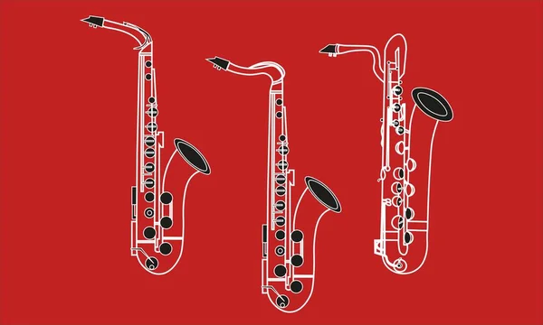 Blandad Färg Linje Form Eller Kontur Musikinstrument Alto Saxophone Tenor — Stock vektor