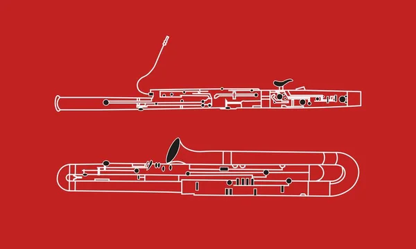 Smíšené Barevné Linie Tvar Nebo Obrys Hudebního Nástroje Fagot Contrabassoon — Stockový vektor