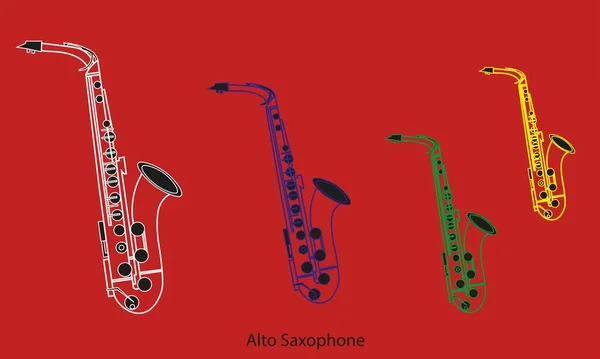 Vegyes Színvonal Formák Vagy Vázlatos Formában Hangszer Alto Szaxofon Különböző — Stock Vector