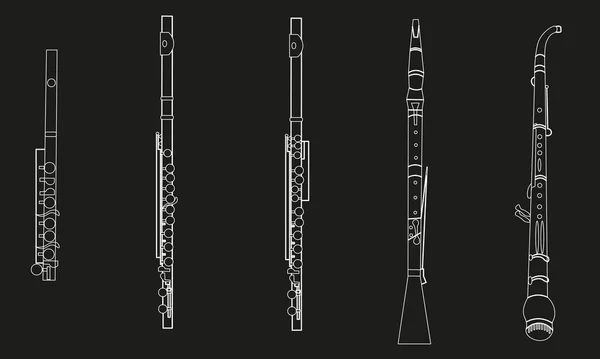 Linha Mista Cores Vetor Caracteres Planos Forma Contorno Instrumentos Musicais —  Vetores de Stock